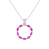Asfour Crystal Chain Necklace With Fuchsia Hollow Circle Pendant In 925 Sterling-ND0433-F